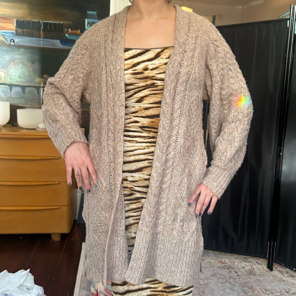 a new day Women's Taupe Cable Knit Cardigan